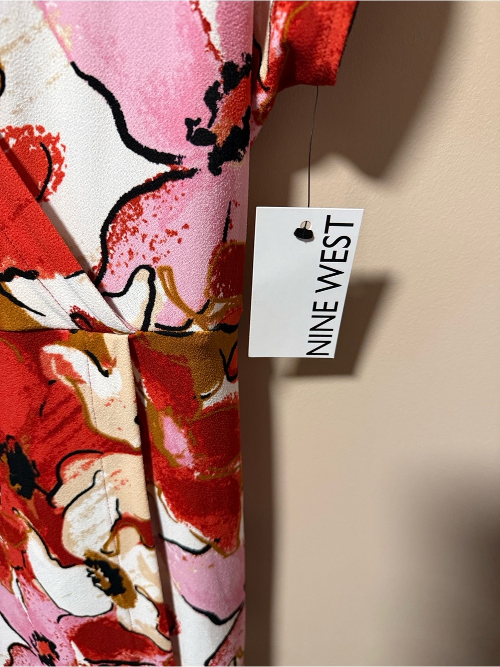 Nine West Floral Wrap Dress in Red, Pink, White, Brown - Picture 2 of 16